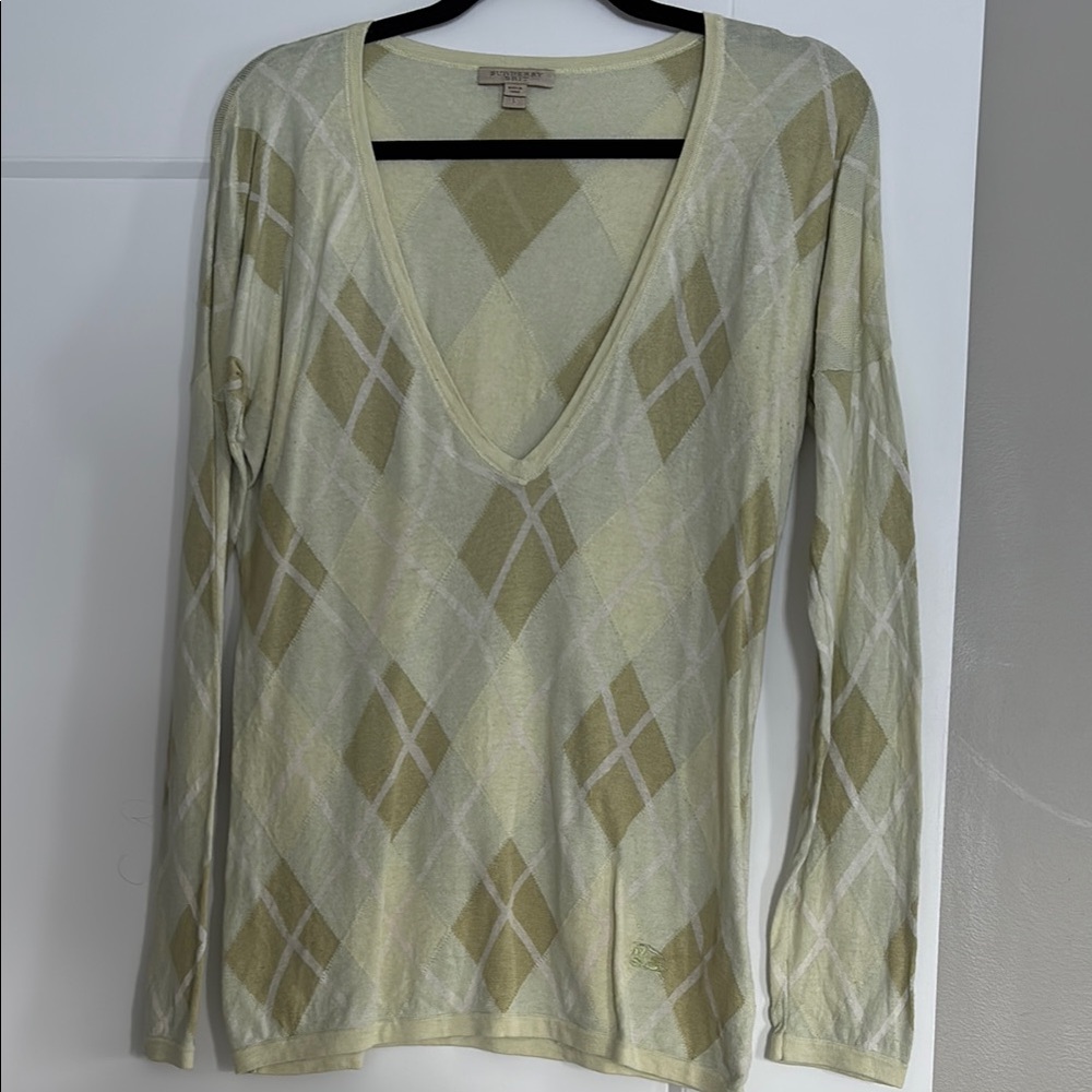 Burberry Brit Cream Ribbed Long Sleeve V neck sweater
